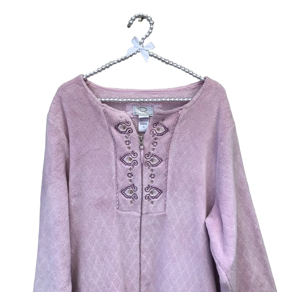 Oscar De La Renta Pink Fleece Night Robe size Large - Picture 3 of 10
